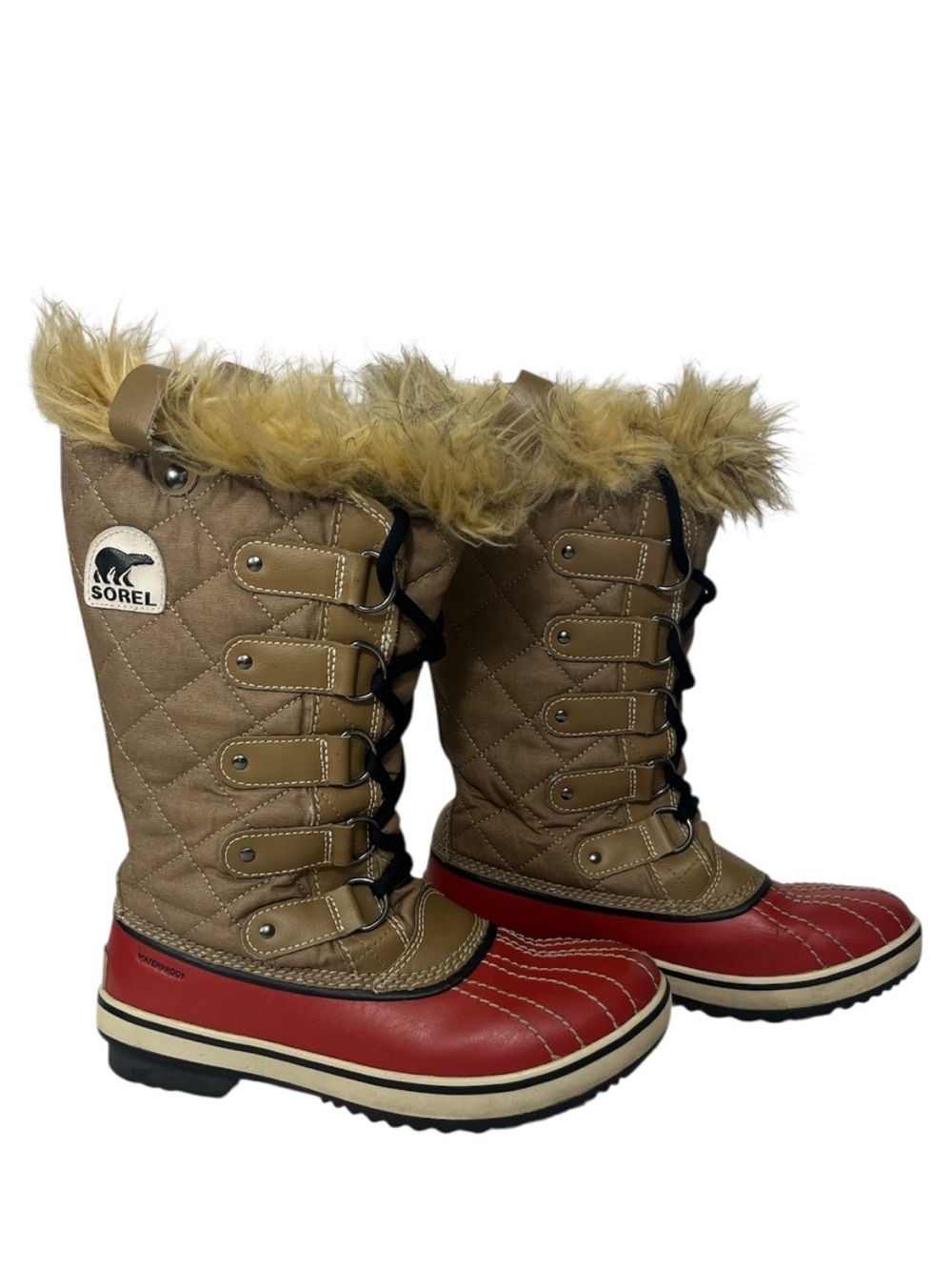 Sorel Trail Boots Autumn Bronze Quilted Waterproof 12” Tall Lace-up Faux Fur
